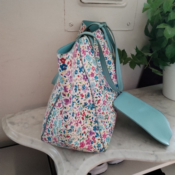 Tabitha Webb 12×20 Floral Tote Bag with Blue Accents